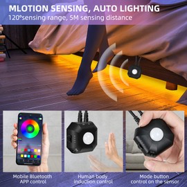 LED Strip Motion Sensor 3 m, RGB LED Strip with PIR Motion Sensor, App Control Motion Activated Light Strip, Night Light with Motion Sensor, Night Light Baby, Bedroom, Baby Bed (2 Pieces)