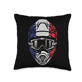 Motocross Dirt Bike BMX Rider Helmet Graphic Motocross Helmet with Flag of France Throw Pillow, 16x16, Multicolor
