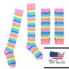 Rainbow Women's Knee High Socks Striped Fingerless Gloves Set