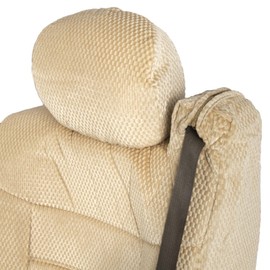 BDK Scottsdale Cloth 2-Pack Front Seat Covers for Pick-Up Trucks, Trucks, Vans with Integrated Seat Belt, Detachable Headrest Without Integrated Arm Rest- Beige