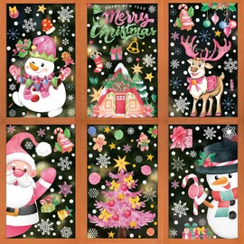 237Pcs Christmas Window Clings Decorations for Window Glass Xmas Snowflakes Window Cling Stickers Double-Sided Snowman Santa Reindeer Pink Winter Window Decals for Home Office Static Window Decoration