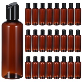 25 Pcs 3.5oz Plastic Squeeze Bottles with Disc Top Flip Cap Empty Amber Refillable Containers Small Travel Toiletry Bottles for Lotion Shampoo Oil Body Soap Creams