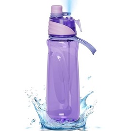 Rumiiro Sport Water Bottle 32oz with 2-in-1 Mist & Sip Function - Large BPA-Free Reusable, Leak-Proof, Silicone Spout Cover & Wide Mouth for Gym,School,Camp,Travel,Outdoor Women Kids - Purple