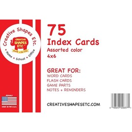 Blank Index Cards- 4" x 6" Assorted Neon Colors, 75 cards per pack for School, Flash Cards, Word Cards, Learning, Memory, Notes, Recipe Cards, Game Parts, Home, Office