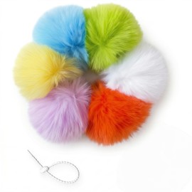 Pom Pom Ring Luggage Tag with Silicone Tie - Colorful Fidget Toy & Stress Reliever, Cute Suitcase Identifier for Travel, Backpack, Keychain, Fun to Touch and Play