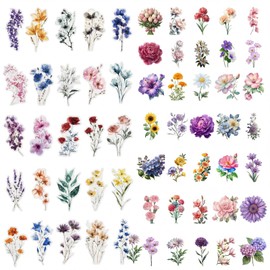 100 Pcs Flower Stickers for Crafts, Scrapbooking Stickerss, Decorative Floral Scrapbook Stickers for Journaling Supplies Scrapbook Accessories Scrap Book Accessories Card Making Supplies Decorations