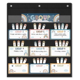 Boho Small Group Management Pocket Chart with 64 Cards, Boho Style Classroom Group Pocket Chart for Small Group Organizer and On Task, Pocket Chart for Classroom Must Haves Supplies