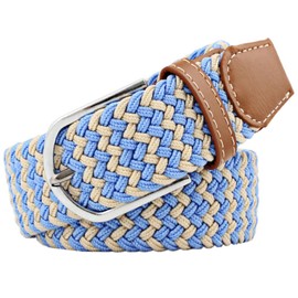 JK Home 3.3cm Wide 115cm Braided Stretch Belt, Elastic Woven Waist Belts with PU Leather Buckle, Casual Men Women Canvas Belt