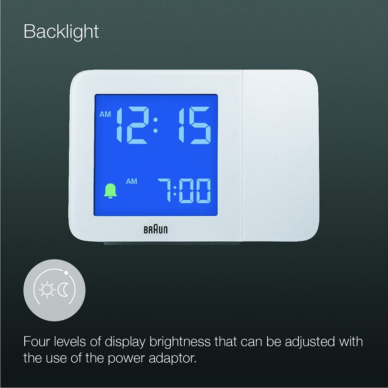 Braun Digital Projection Alarm Clock with 4 Backlight Options, Negative