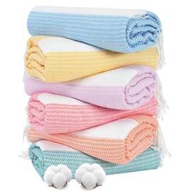 Genovega 6 Oversized Cotton Turkish Beach Bath Towel Set Bulk 74"x38" Extra Large Sand Free Quick Dry Swim Camping Pool Clearance Towels Blanket Essentials Adult Multi LightBlue Dot