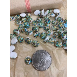 CHERRY BRAND 10x8MM VINTAGE JAPANESE GLASS OVAL MULTI COLOR FOILED WHITE JEWELS (36 PCS)