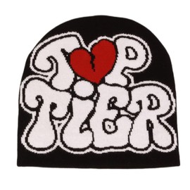 CORIRESHA Men Women Letter Graphic Y2k Beanie Knitted Hats Warm Winter Outdoor Caps Black White
