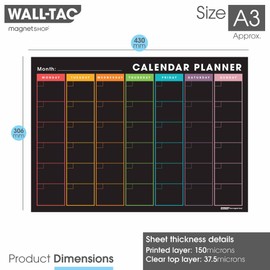 WallTAC A3 Monthly Wall Planner Sticker with Blackboard Pens | Made in The UK | Easy-to-Remove Dry Wipe Calendar or to Do List for Home and Office [30 x 42cm]