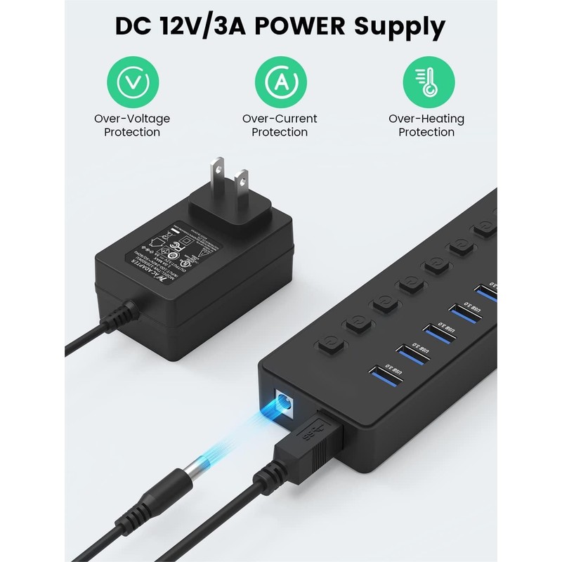 Hub USB 3.0 con alimentación, divisor de concentrador USB de