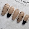 Ribbon Black Cheek Nail Handmade Nail Tip - Square / 리본 블랙 치크네일 수제네일팁 - 스퀘어