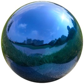 Nerien 8 Inch Gazing Ball, Stainless Steel Garden Mirror Globe, Polished Ornament Sphere, Hollow Floating Reflective Hemisphere, Home Outdoor Pond Housewarming Swimming Pool Decoration Gift, Blue
