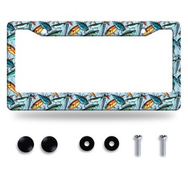 Fishing License Plate Frame Funny Fish License Plate Frames Stainless Steel Accessories Cars Decor with 2 Holes and Screws Fits Standard Us Ca Vehicles License Plate Holder 12.2 X 6 Inch