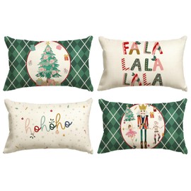 AVOIN colorlife Merry Christmas Nutcracker Green Throw Pillow Covers, 12 x 20 Inch Winter Holiday Party Cushion Case Decoration for Sofa Couch Set of 4