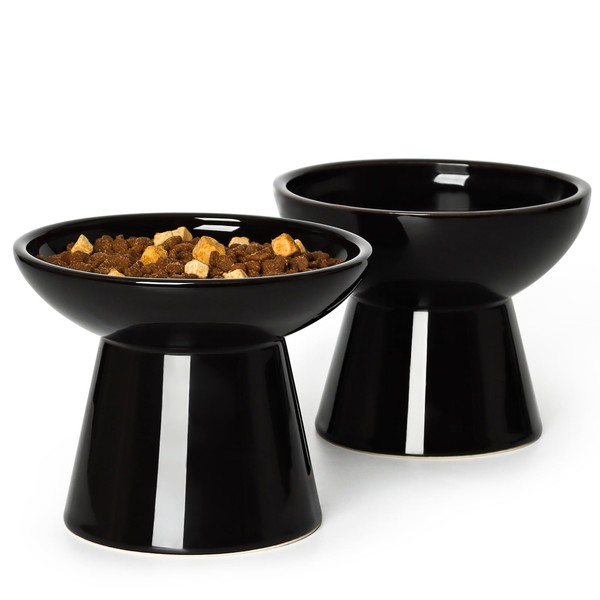 YauYik Extra Wide Raised Cat Food Bowl - Ceramic Cat
