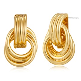 FILMOON Gold Small Geometric Earrings Chunky Trendy Knot Stud Gold Drop Earrings for Women Chunky Trendy Twisted Earring Fashion Jewelry Gift