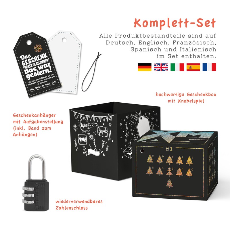 SURPRISA Christmas Gift Box - Black Glitter XMAS Print -