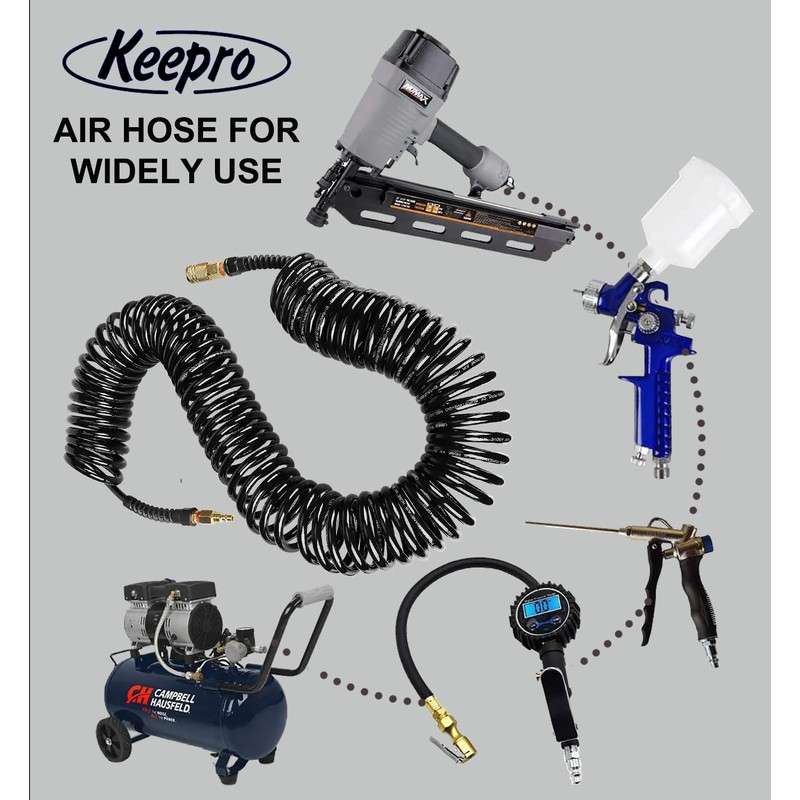 Keepro Polyurethane Recoil Air Hose, 1/4 Inch ID By 50