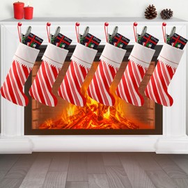 Syhood 6 Pcs 18 Inch Candy Cane Christmas Santa Felt Stocking Large Felt Peppermint Candies Christmas Stockings Bags Xmas Fireplace Hanging Stockings Christmas Tree Hanging Ornaments for Xmas Party