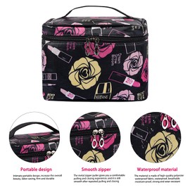 Focenat Makeup Bag Portable, Waterproof Travel Cosmetic Bag for Women, Large Capacity Makeup Organiser Bag, Travel Makeup Case,Cosmetic Cases Makeup Storage Bag, Toiletry Bags for Women Girls, Black