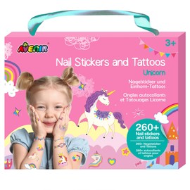 Avenir Nail Stickers and Tattoos | Unicorns | 260 + Temporary Nail Stickers and Tattoos | Kids Ages 3+, Pink, one size (CHNA218205)