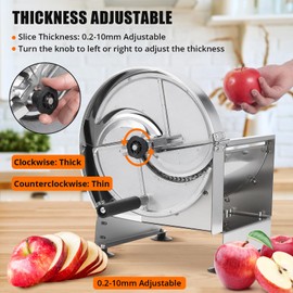 Commercial Vegetable Slicer Manual Potato Tomato Slicing Machine Onion Slicer Stainless Steel Vegetable Cutter Fruit Slicer for Potato Lemon Tomato Onion, 0.2-10mm Thickness Adjustable
