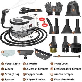 Ganggend Handheld Steam Cleaner, 2500W High Pressure Steam Machine, 1.6L Water Tank, 3 Levels Adjustable Handle, Portable Cleaning Steamer for Home, Car, Bed Bugs, Furniture, Couch, Grout (White)