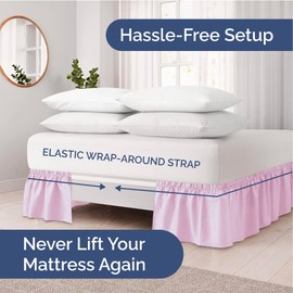 Wrap Around Dust Ruffle Bed Skirt - Light Pink - for King Size Beds with 15 Inch Drop - Elastic Strap - Adjustable Pleated Bedskirt with Brushed Fabric and Wrinkle Free - for Women, Men, Kids & Teens