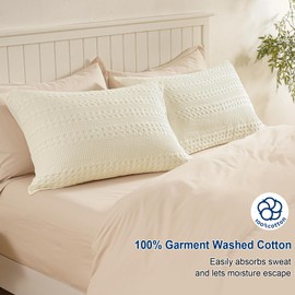 PHF 100% Cotton Waffle Pillow Shams Standard Size, 2 Pack 20" x 26" Soft Skin-Friendly Pillowcases, No Filling, Aesthetic Woven and Breathable Waffle Weave Pillow Case Covers for Bed, Cannoli Cream