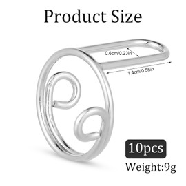 10pcs Wudu Nail Rings, Adjustable Fingernail Rings No Adhesive & Glue Fingertip Rings for Alternative to Acrylic Nails Gel Polish Reusable Jewelry Gift for Muslims Women Girl (Silver)