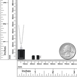 925 Sterling Silver Black Onyx and White Lab Grown Diamond Pendant Necklace Earrings Set For Women (7.82 Cttw, Gemstone December Birthstone, Emerald Cut 14X10MM and 6X4MM, with 18 Inch Chain)