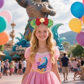 POGDIK Mouse Ears Headband, Sparkle Princess Bow Hairband for Women Girls, Sequin Hair Beauty Accessories (Princess M)