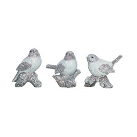 Transpac TC02231 Glitter Winter Bird On Branch, Set of 3 Assorted Silver 3.3 x 2.5 Resin Collectible Decorative Holiday Figurine