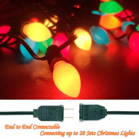 C7 LED Christmas Lights Multicolor 25Ft Vintage Christmas String Lights 27 Ceramic LED Bulbs(2 Spare), Connectable Outdoor Hanging Roofline Lights for Xmas Tree Wedding Party Christmas Decoration