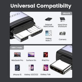 MOGOOD USB C Stecker auf Micro B Stecker Adapter, Micro B auf USB3.0 C Stecker Daten Adapter, USB C Stecker auf Micro B Daten Ladekonverter Adapter für Externe Festplatten SSD Laufwerk (1 Pack)