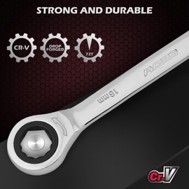 Premium 24-Piece Ratcheting Wrench Set, SAE & Metric Combination Wrenches, 8-19mm / 1/4"-7/8", 72-Tooth Ratchet Spanners, Chrome Vanadium Steel with Roll-Up Pouch for Mechanics