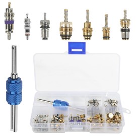 SCUARI 40PCS AC Schrader Valve Kit,AC Valve Core Kit,Car Accessories AC Valve Core Removal Tool,Schrader Valve Removal Tool,A/C R134a Schrader Valve Core Repair Kit for Cars Air Conditioning Repair