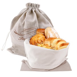 Thatyro 2 Pack Reusable Bread Bag, Linen Bread Storage Bag Container with TPU Liner & Drawstring, Liner Bread Keepers for Homemade Sourdough Baking Supplies (15.7" x 11.8")