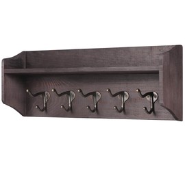LAVIEVERT Coat Hooks with Storage Shelf Wall-Mounted, Rustic Wood Hanging Coat Rack with 5 Vintage Metal Hooks for Entryway, Kitchen, Bathroom