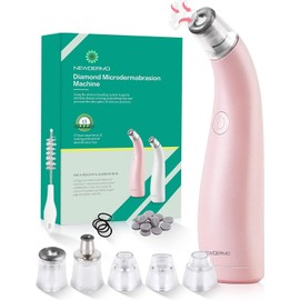 NEWDERMO Máquina de microdermoabrasión 2 en 1 para facial (rosa) USB recargable del dispositivo de Microdermabrasion del diamante - máquina casera avanzada del tratamiento facial