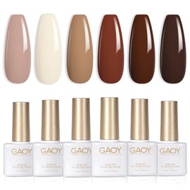 GAOY Nude Brown Fall Gel Nail Polish Set, 6 Colors White Beige Dark Tan Taupe Soak Off UV Light Cure Gel Polish Kit for Salon and Nail Art DIY at Home