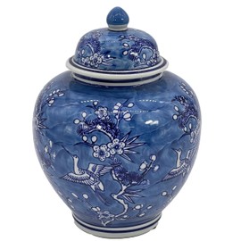 Galt International Light Blue and White Floral Chinoiserie Ginger Jar 10" with Lid - Ginger Jar, Tea Storage, Decorative, Home Decor Jar