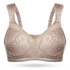 WingsLove Women's Full Coverage Non Padded Comfort Bra Minimizer Wire-Free Bra, Toffee, 42DD