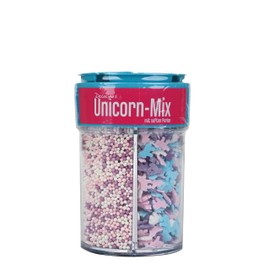 Decocino Streusel-Mix EinhornMix – ZuckerPerlen StreuKonfetti – TortenDeko KuchenDeko MuffinDeko – EinhornDeko für Fondant Zuckerwatte CakePops, 90 gramm
