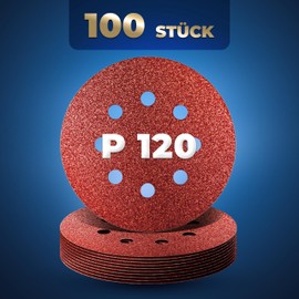 S&R Velcro Sandpaper Set 125 mm, Master, 8 Holes, 100 Pieces in P120 Grit, Sanding Sheets, Sanding Discs for Random Orbital Sanders, Velcro Sandpaper, Reliable Adhesion to Sanding Disc
