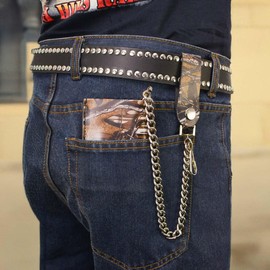 Milwaukee Leather MLW7804 Men's 4” Camouflage Tri-Fold Leather Biker Wallet w/Anti-Theft Stainless Steel Chain - 4 Inch